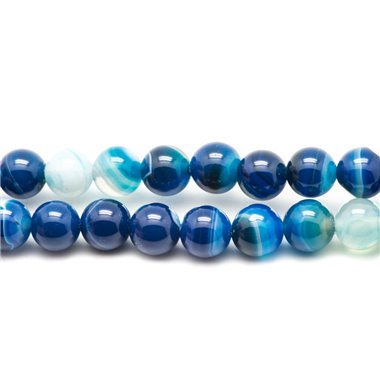 1 Fil 39cm Perles de Pierre - Agate Bleue Boules 10mm 