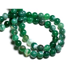 Fil 39cm 46pc environ - Perles Pierre Agate Boules 8mm vert blanc