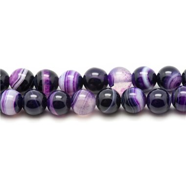 Fil 39cm 46pc env - Perles de Pierre - Agate Violette Boules 8mm 