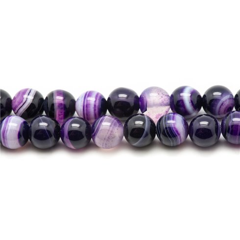 Fil 39cm 46pc env - Perles de Pierre - Agate Violette Boules 8mm 