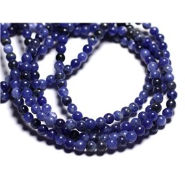 Fil 39cm 85pc environ - Perles Pierre Sodalite Boules 4mm bleu noir blanc