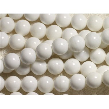 Fil 39cm 37pc env - Perles de Nacre blanche opaque Boules 10mm 