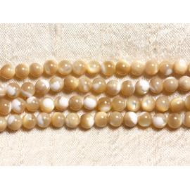 Fil 40cm 40pc environ - Perles Coquillage Nacre Boules 10mm beige blanc irisé
