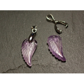 1pc - Stone Pendant - Black Agate Engraved Wing 24mm - 8741140016774