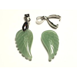 1pc - Stone Pendant - Black Agate Engraved Wing 24mm - 8741140016774