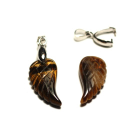 1pc - Stone Pendant - Black Agate Engraved Wing 24mm - 8741140016774