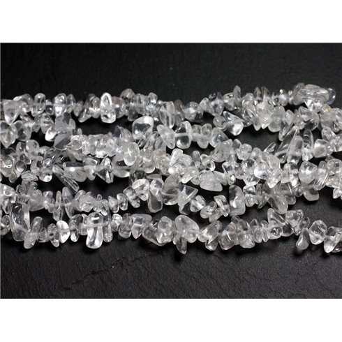 Fil 82cm 280pc env - Perles de Pierre - Cristal de Roche Quartz Rocailles Chips 5-10mm