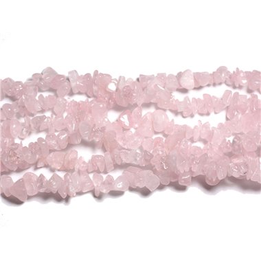 Fil 80cm 220pc env - Perles Pierre - Quartz Rose Rocailles Chips 5-10mm Rose clair