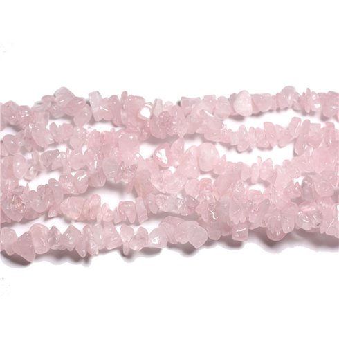 Fil 80cm 220pc env - Perles Pierre - Quartz Rose Rocailles Chips 5-10mm Rose clair