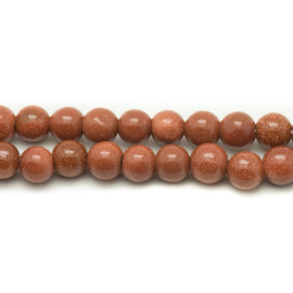 Fil 39cm 63pc env - Perles Pierre de Soleil Synthèse Orange cuivre Boules 6mm