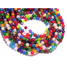 Fil 39cm 90pc environ - Perles Pierre Jade Boules 4mm Multicolore