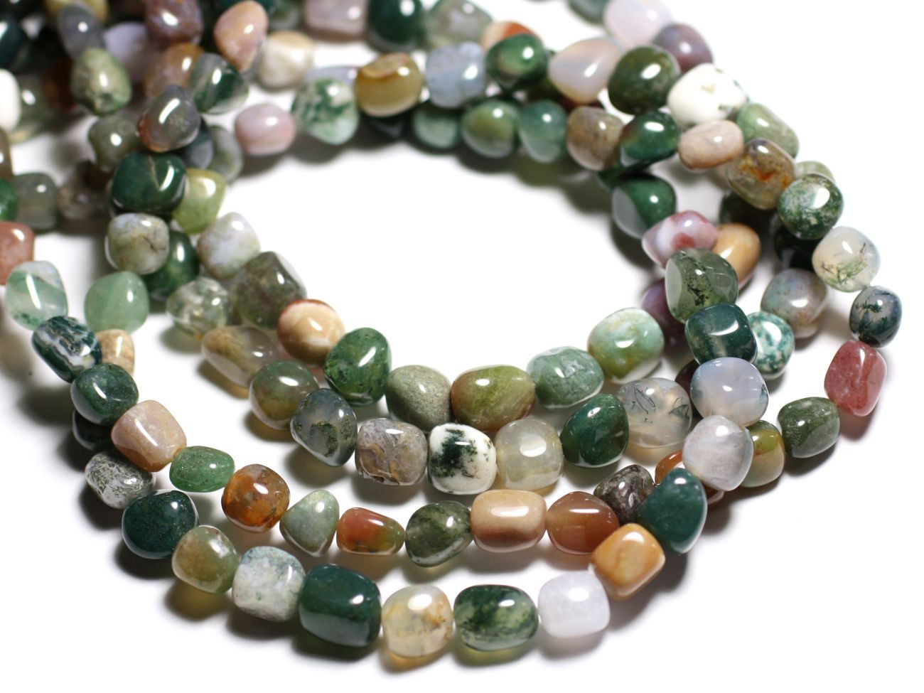 Fil 39cm 43pc env - Perles Pierre - Mélange Pierres Agate Jaspe Nuggets 8-10mm
