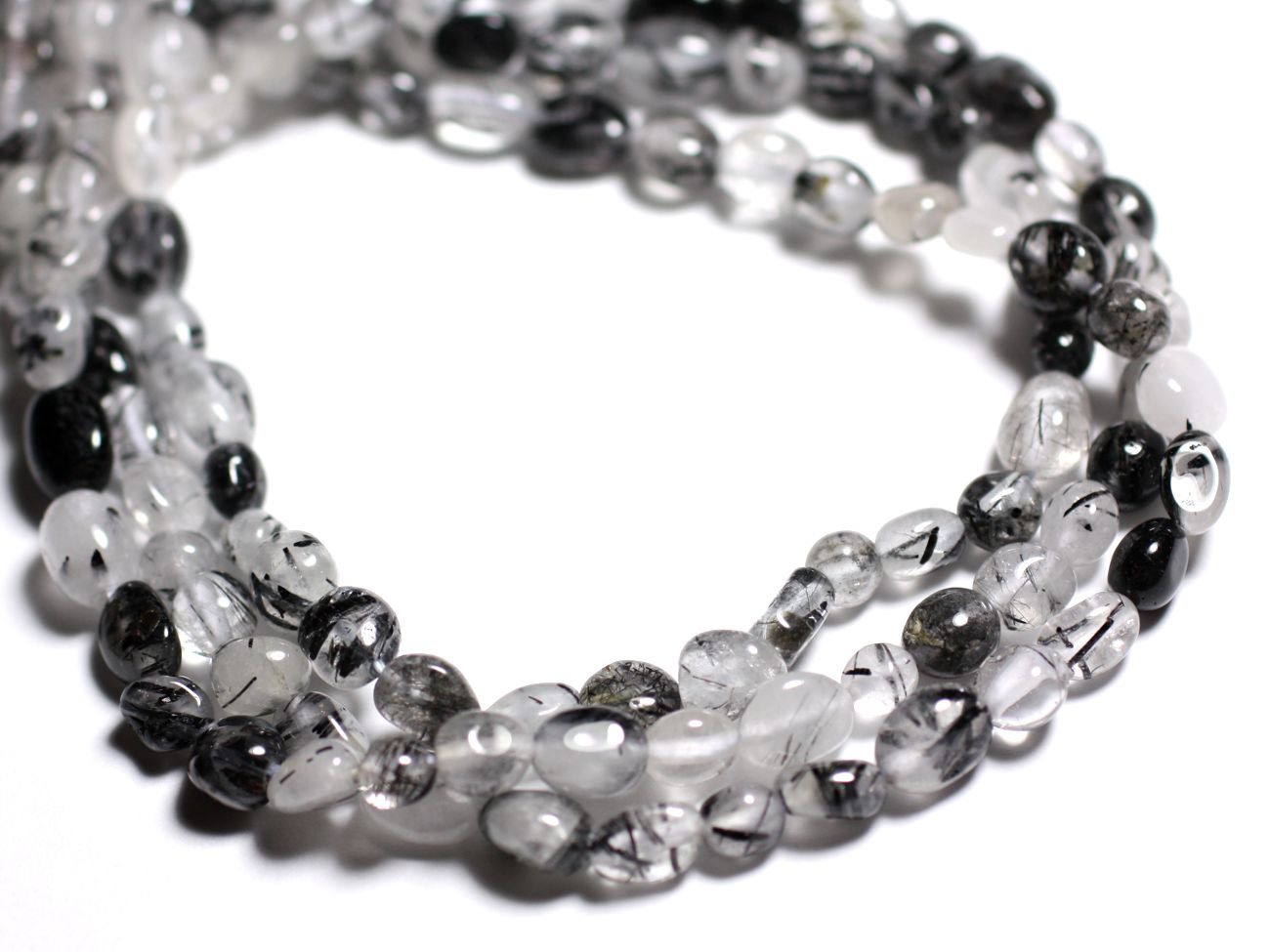 Fil 39cm 62pc env - Perles de Pierre - Quartz Tourmaline Olive Nuggets 4-9mm 