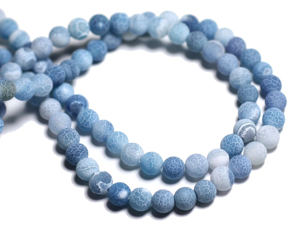 20pc - Perles Pierre Agate Boules 6mm bleu ciel clair mat givré craquelé - 7427039746397