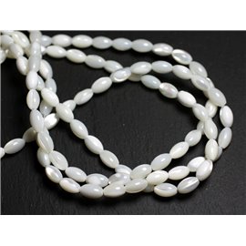 Fil 39cm 49pc environ - Perles Coquillage Nacre Olives Riz Fuseaux 7-8mm blanc irisé