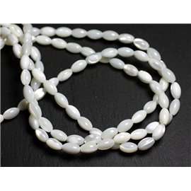 Thread 39cm 49pc approx - Pearls Natural white mother-of-pearl iridescent Olives 8x5mm