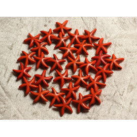 Fil 38cm 23pc environ - Perles Pierre Turquoise synthèse étoiles de mer 14mm Orange