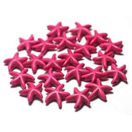 20pc - Synthetic Turquoise Starfish Beads 14mm Neon Pink - 7427039729284