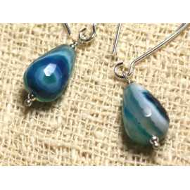 Orecchini in argento 925 - Gocce sfaccettate in agata blu 14x10mm
