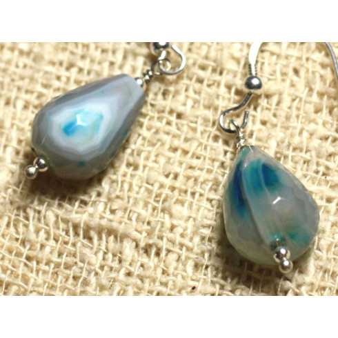 Sterling zilveren 40 mm haak oorbellen - blauwe...