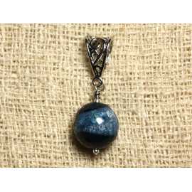 Stenen hanger - blauwe agaat en facetkwarts 14 mm