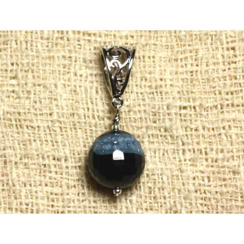 Stone Pendant - Blue Agate and Faceted Quartz 14mm