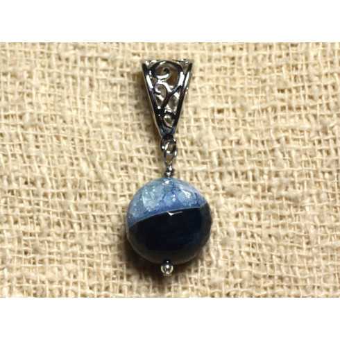 Stenen hanger - blauwe agaat en facetkwarts 14 mm