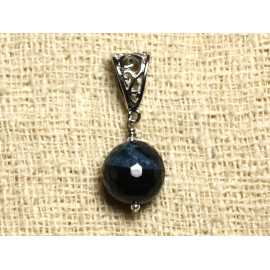 Colgante de piedra - Ágata azul y cuarzo facetado 14 mm