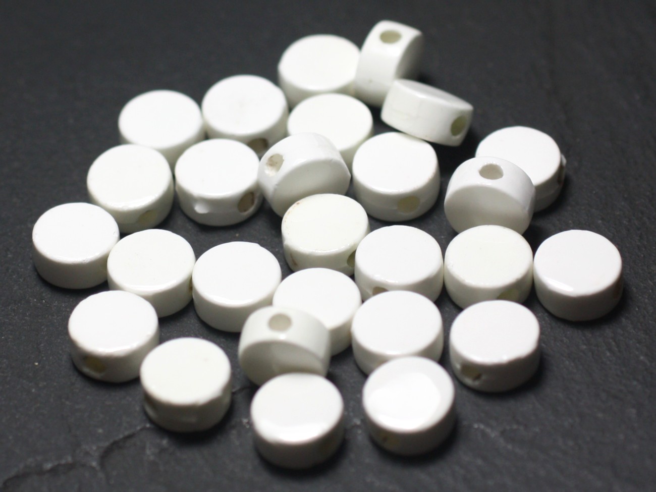 100pc - Perles Porcelaine Céramique Palets 8mm Blanc