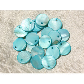10pc - Perlas Charms Colgante Madreperla - Redondos 15mm azul turquesa 4558550004871