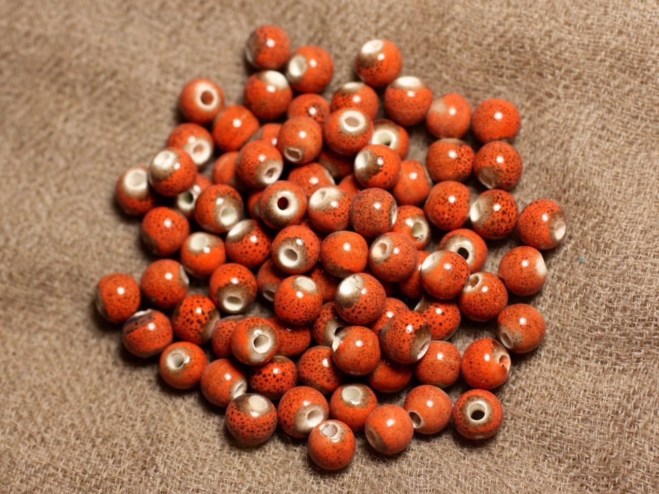 10pc - Perles Céramique Boules 6mm Rouge Orange   4558550094421 
