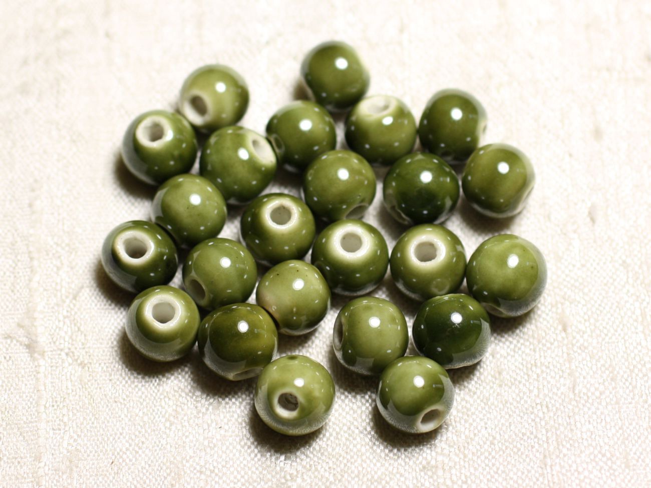 10pc - Perles Céramique Porcelaine Boules 10mm Vert Olive kaki -  4558550088765 
