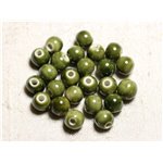 10pc - Perles Céramique Porcelaine Boules 10mm Vert Olive kaki -  4558550088765 