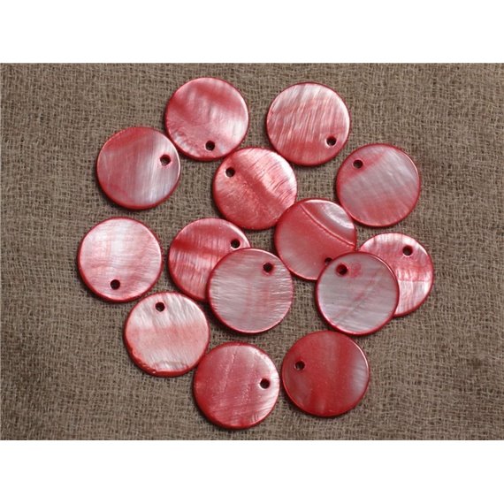 10pc - Perles Breloques Nacre Palets Roses 15mm  4558550030900