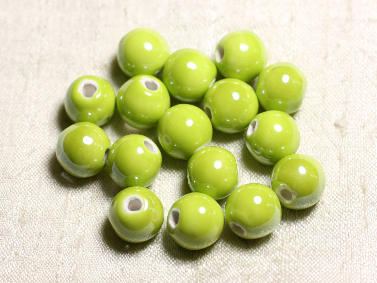 40pc - Perles Céramique Porcelaine Boules 14mm Jaune Vert Citron irisé brillant