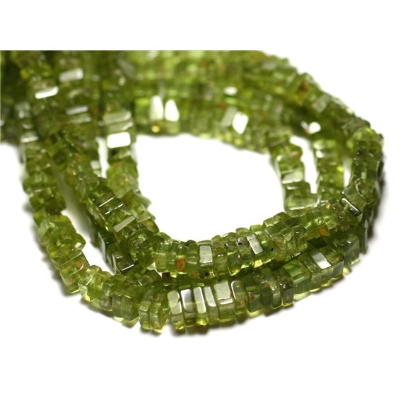10pc - Perles de Pierre - Péridot Carrés Heishi 3-4mm - 8741140008922 