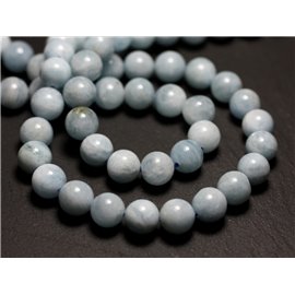Fil 38cm 59pc environ - Perles Pierre Aigue Marine Boules 6mm blanc bleu clair