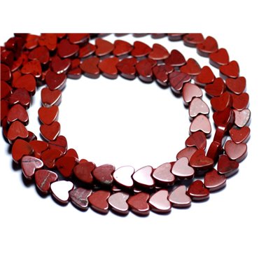 Fil 39cm 70pc env - Perles de Pierre - Jaspe Rouge Coeurs 6mm