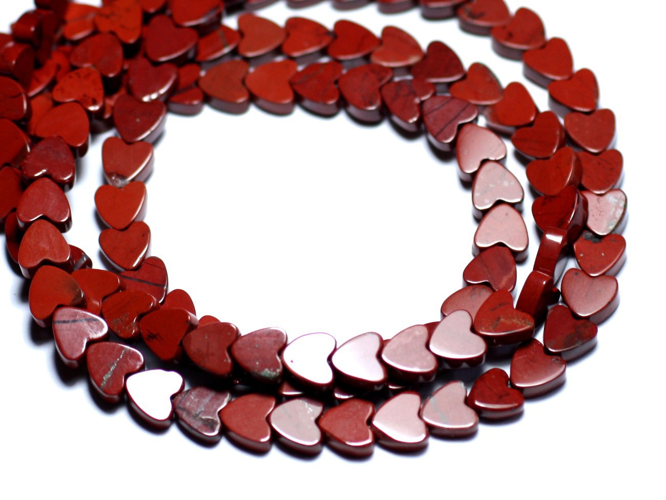 Fil 39cm 70pc env - Perles de Pierre - Jaspe Rouge Coeurs 6mm