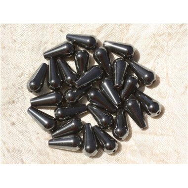 10pc - Perles Pierre Hématite Gouttes 12x6mm métal gris noir - 7427039747585
