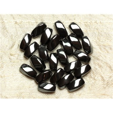 Fil 39cm 31pc environ - Perles Pierre Hématite olives rectangles torsades 12x6mm Métal gris noir