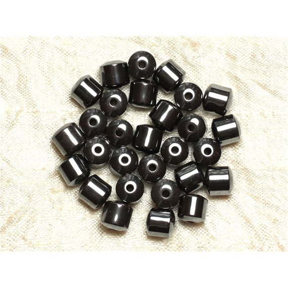 Fil 39cm 63pc environ - Perles Pierre Hématite Cylindres Tonneaux 6mm Métal gris noir