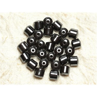 Fil 39cm 63pc environ - Perles Pierre Hématite Cylindres Tonneaux 6mm Métal gris noir