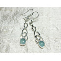 BO241 - Boucles oreilles Argent 925 et Pierre Calcédoine bleu clair Noeud Celtique 36mm
