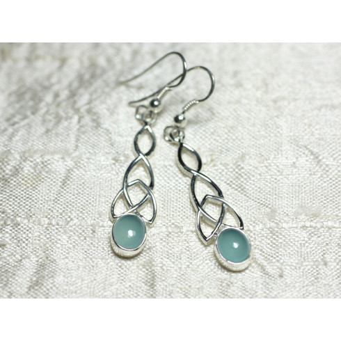 BO241 - Boucles oreilles Argent 925 et Pierre Calcédoine bleu clair Noeud Celtique 36mm BO241 - Boucles oreilles Argent 925 et Pierre Calcédoine bleu clair Noeud Celtique 36mm