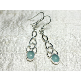BO241 - 925 Silver and Stone Lapis Lazuli Celtic Knot Earrings 36mm
