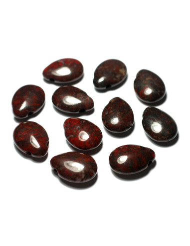 1pc - Perle Pendentif Pierre Jaspe Poppy Breschia Bréchique Goutte 25mm rouge bordeaux gris noir - 7427039747790