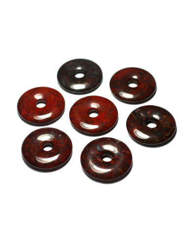 1pc - Perle Pendentif Pierre Jaspe Poppy Breschia Bréchique Rond Donut Pi Cercle Anneau 30mm rouge gris noir - 7427039747813