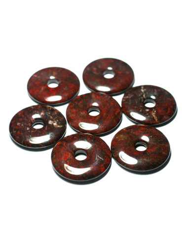1pc - Perle Pendentif Pierre Jaspe Poppy Breschia Bréchique Rond Donut Pi Cercle Anneau 40mm rouge gris noir - 7427039747820