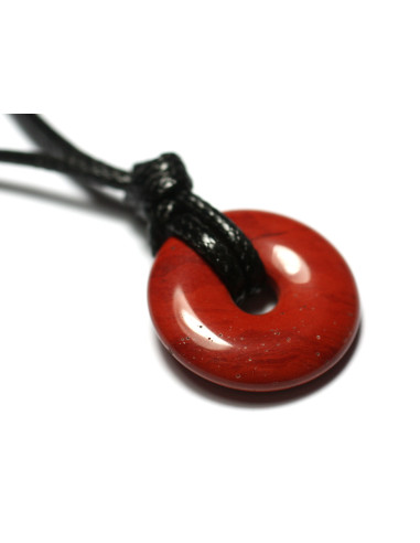 Stone Pendant Necklace - Red Jasper Donut Pi 20mm